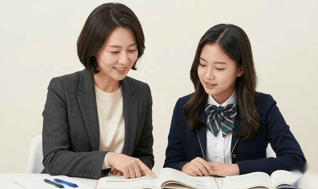 선생님이 학생과 1:1로 마주 앉아 수업하는 모습